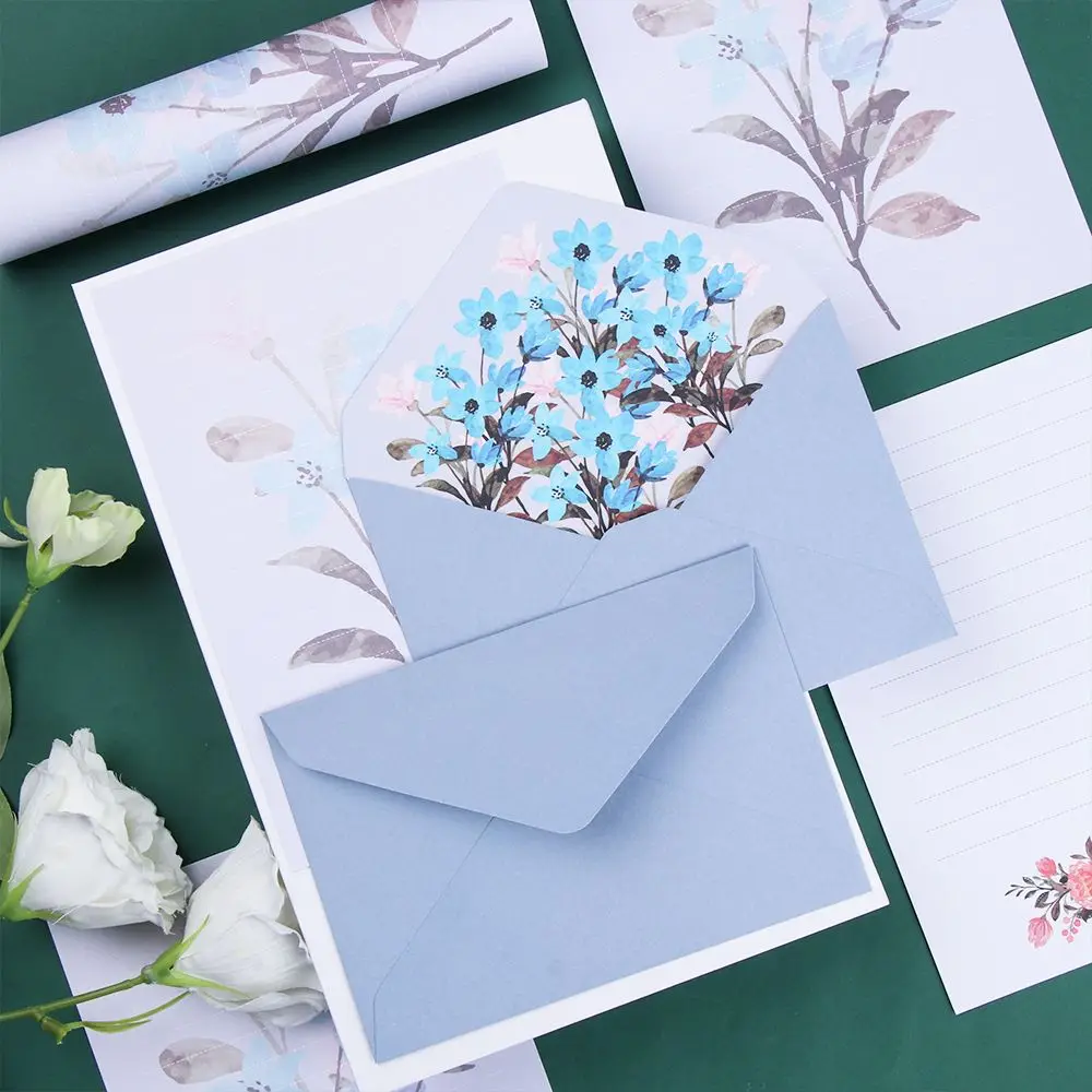6PCS/Set Gift Party Wedding Greeting Invitation Card Letter Envelopes Set Floral Pattern Paper Printed Flower Love Note