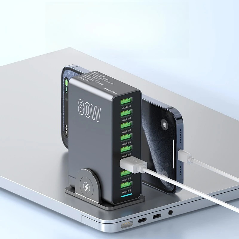 

hot-selling 80w multi-port charger intelligent multi-function 8usb desktop charging standing private mold