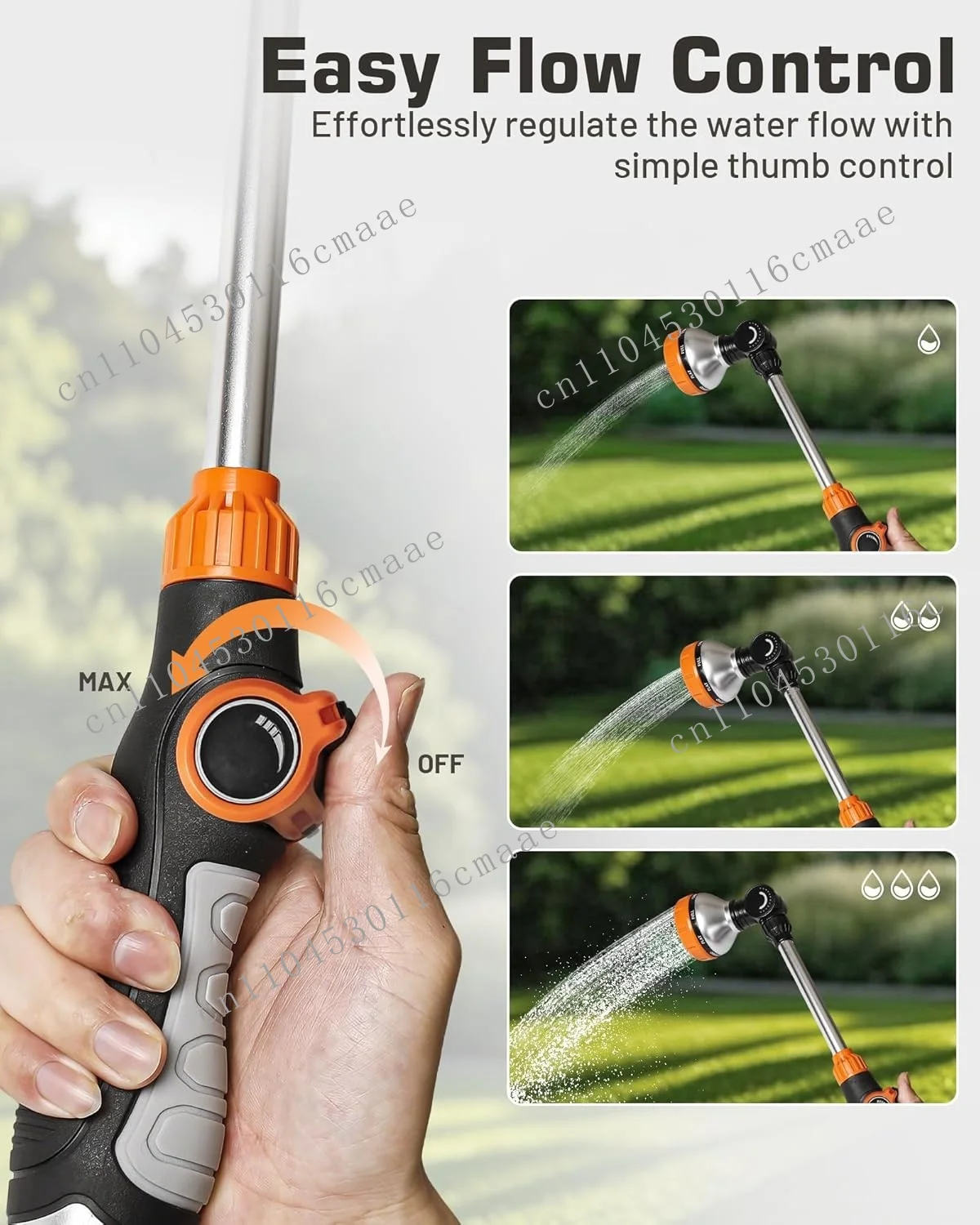 Heavy duty metal manual garden sprayer 8 spray modes, thumb control, adjustable flow 180 degrees adjustable 1000 gallons