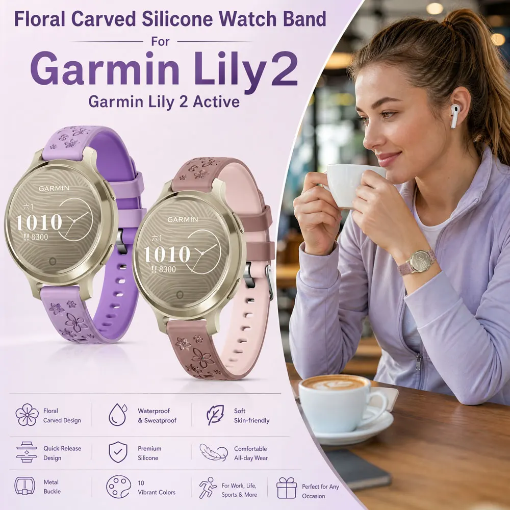 Engraved Silicone Strap for Garmin Lily2/Lily2 Active Band 14mm Watch Strap Fashion Replacement Strap for Garmin Lily2 41mm