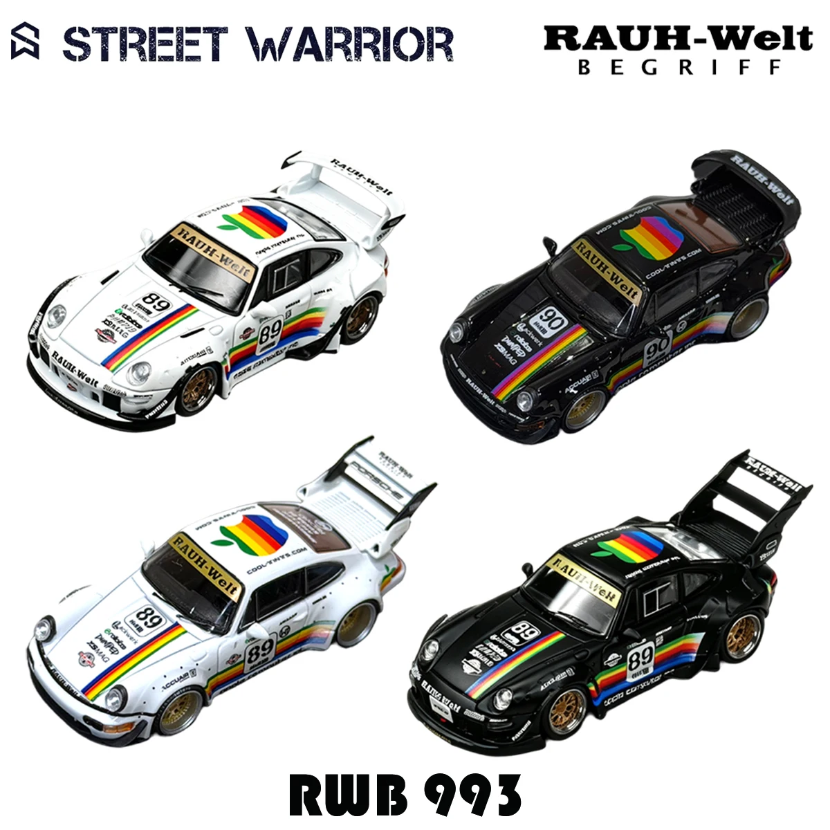 SW In Stock 1:64 RWB 993 Black Apple Diecast Diorama Car Model Collection Street  Warrior