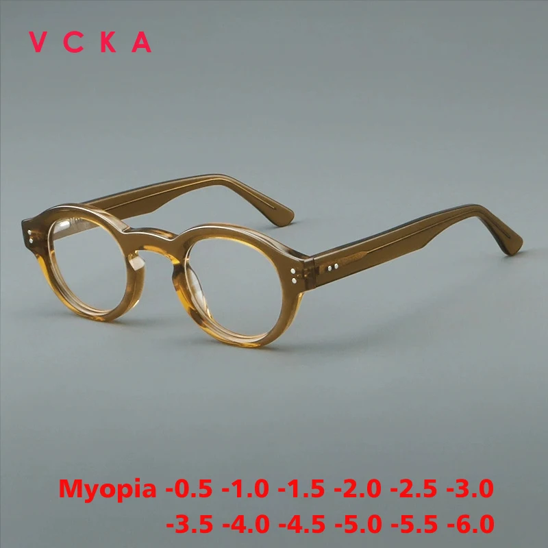 

VCKA Fashion Acetate Round Myopia Glasses Frame High Quality Men Women Eyeglasses Custom Prescription lenses -0.50 to -6.0