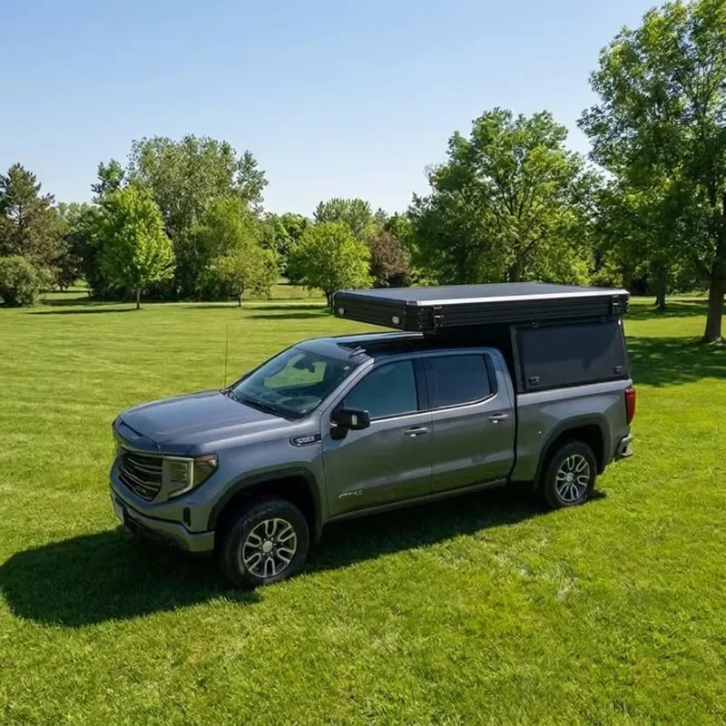 Waterproof Pop Up Truck Camper Shell Hard Top Pickup Canopy Topper with Storage Box for 4x4 Truck Bed Camping Equipment