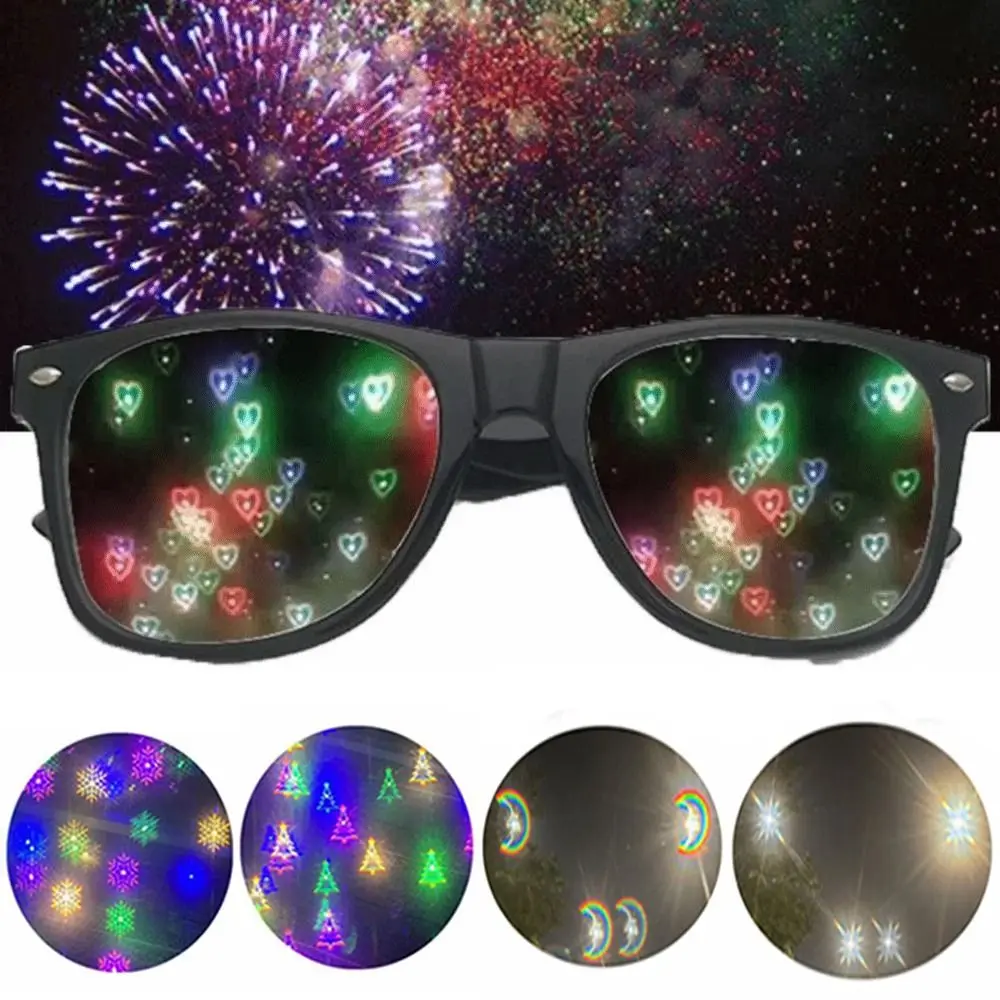 Unique Diffraction Glasses Heart Star Snowflake Funny 3D Prism Effect Glasses Light Refraction Mirror Light Prism Glasses