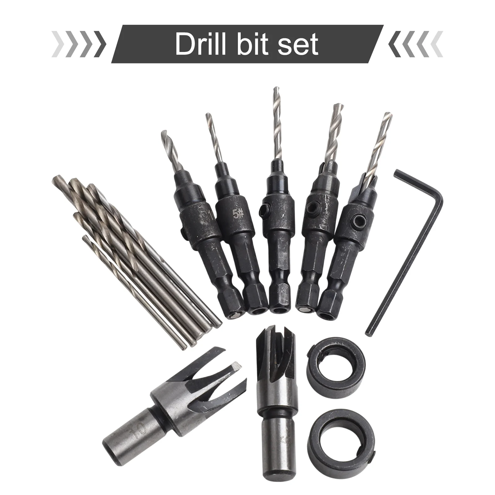 For Wood Screws Adjustable Depth Drill Drill Bit Set For DIY Projects Drill Bit Limit Ring Set Hexagonal Wrench