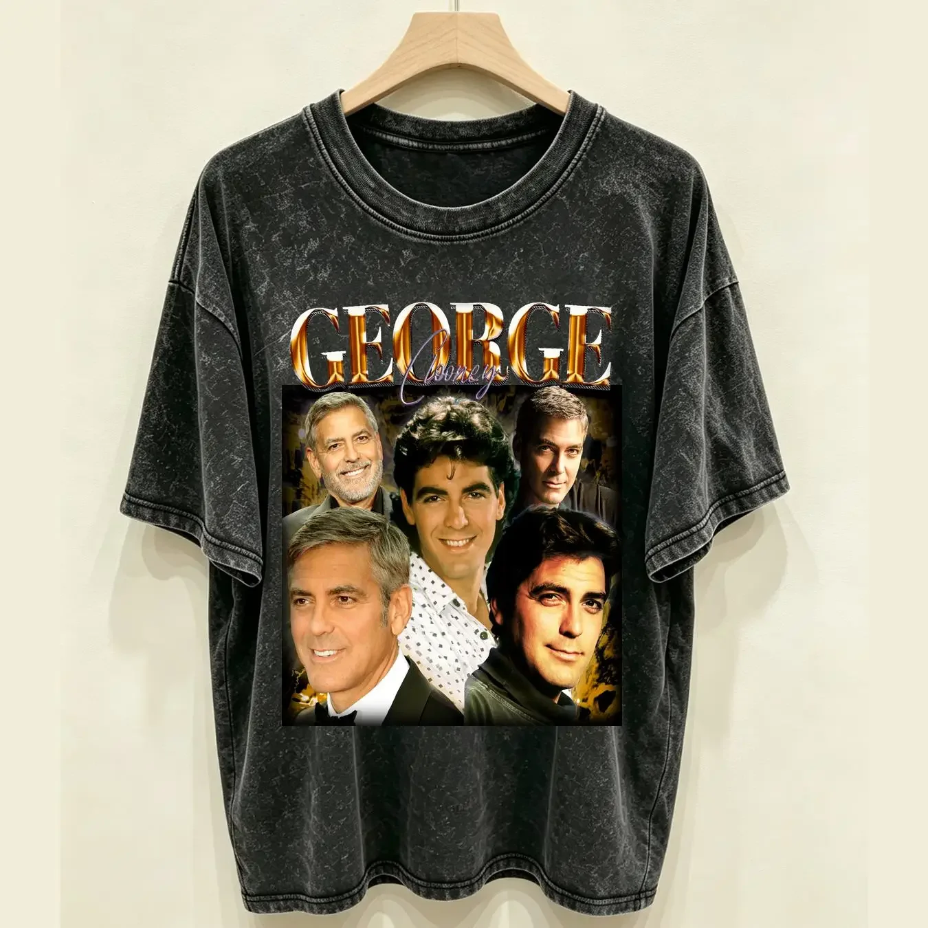 washed T Shirt GEORGE CLOONEY TEES Vintage 90s Retro Merch Homage Fans long or short sleeves vintage Washed Casual Unisex