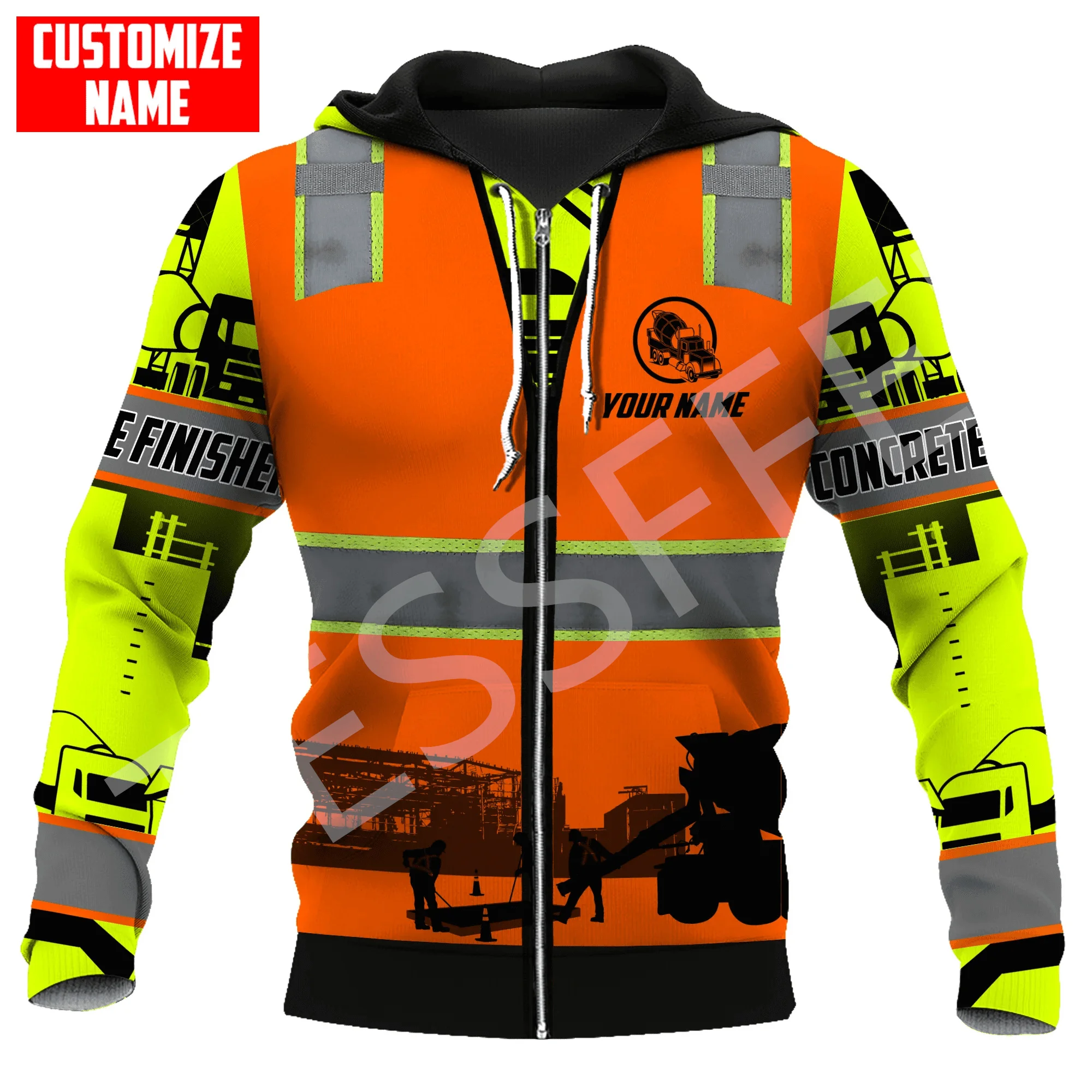 Najnowsza nazwa własna Cosplay do wykończenia betonu Trucker robotnik tatuaż Retro 3DPrint Harajuku casualowe śmieszne bluzy z kapturem X40