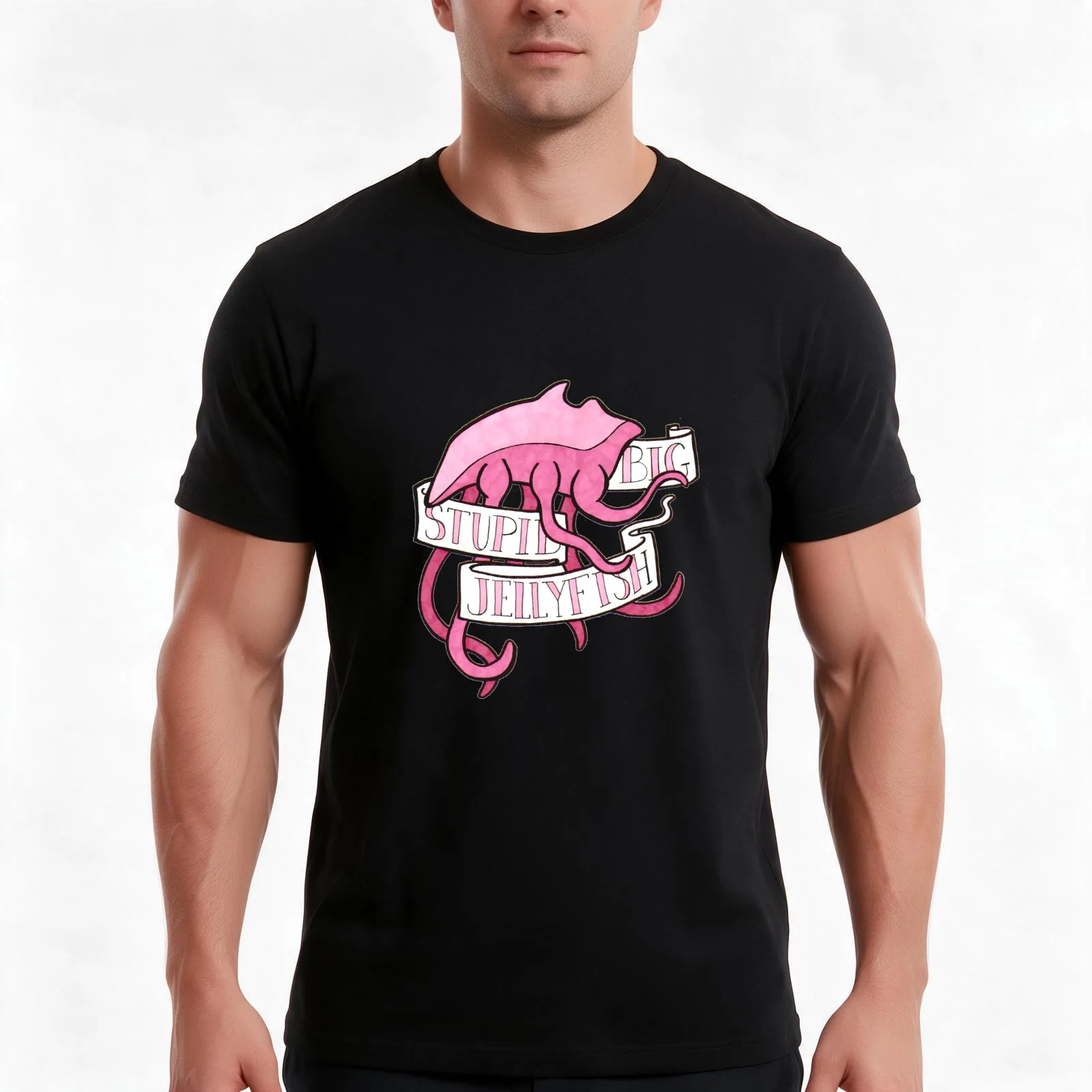 Big Stupid Jellyfish T-Shirt, Summer Casual Cotton Tee, Oversized Streetwear Tops, Vintage Graphic Print, Loose Fit Short Sleeve