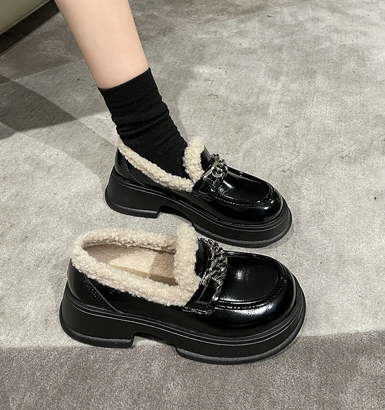 Round Toe Shoes Woman 2023 Casual Female Sneakers Clogs Platform Slip-on New On Heels Creepers Winter Slip On Leisure Solid PU R