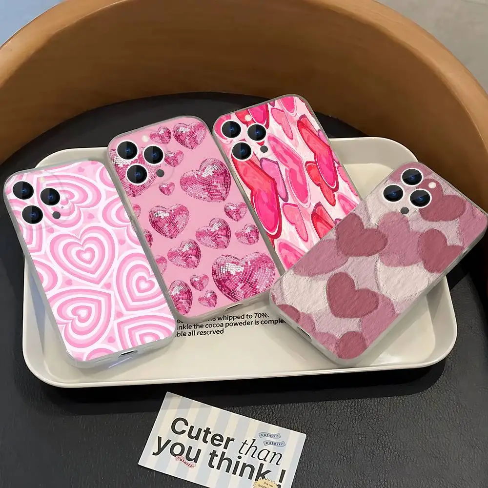 

Pink love heart pink vibes Phone Case For iPhone 17,16,15,14,13,12,11 Pro,Max,Plus,X,XS,XR,SE4,E Mini Transparent Soft Cover