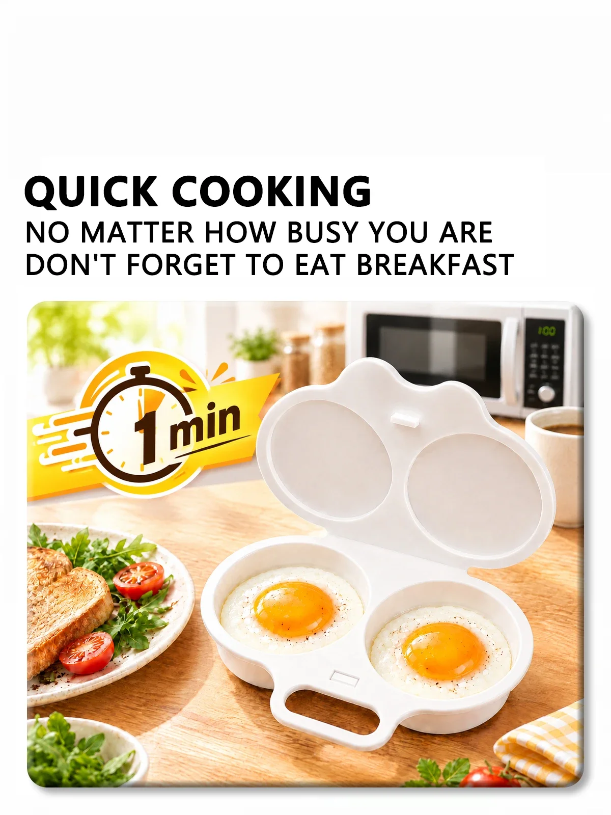 iLMH Microwave Egg Cooker, BPA Free Non Stick Dual Cavity Egg Poacher, Quick Oil Free Breakfast Maker for Home Kitchen Dorm