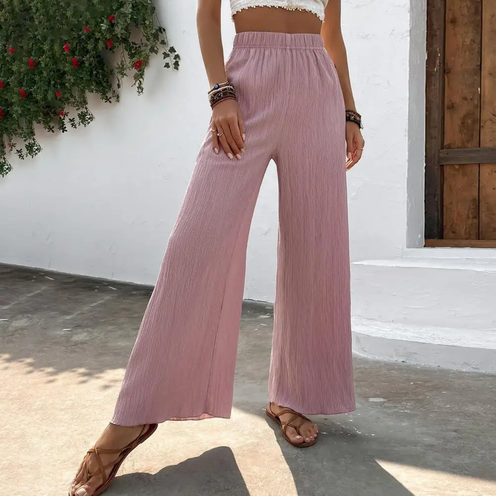 

Vintage Linen Elastic Waist Wide Leg Pants Women Long Trousers Summer Solid Color Casual Loose Pants Female Boho Clothes