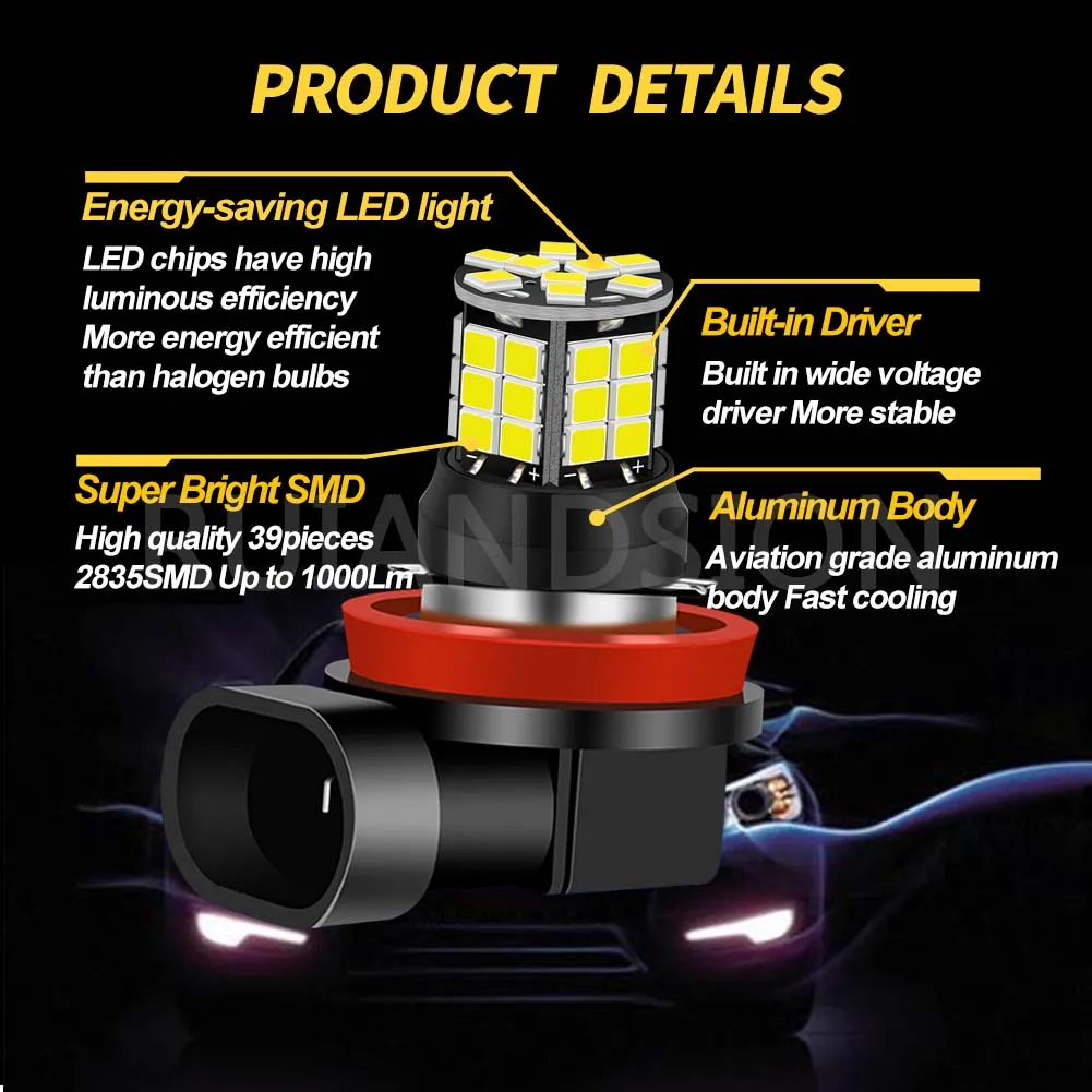 Ruiandsion H11 H7 المصباح لمبة LED أضواء الضباب مصباح إشارة السيارات كشافات النهار القيادة ضوء DRL مصباح 10-30 فولت 1000LM 2 قطعة #4