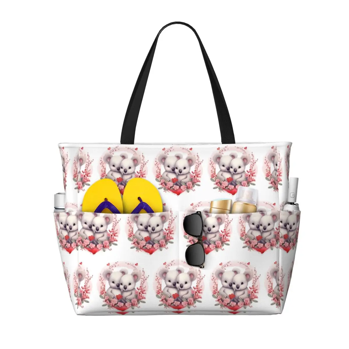 Valentine's Day Koala Bears In Love Beach Tote Bag Sport Gym Yoga Duffle Large Tote Bag Women Travel Bag Fitness bag