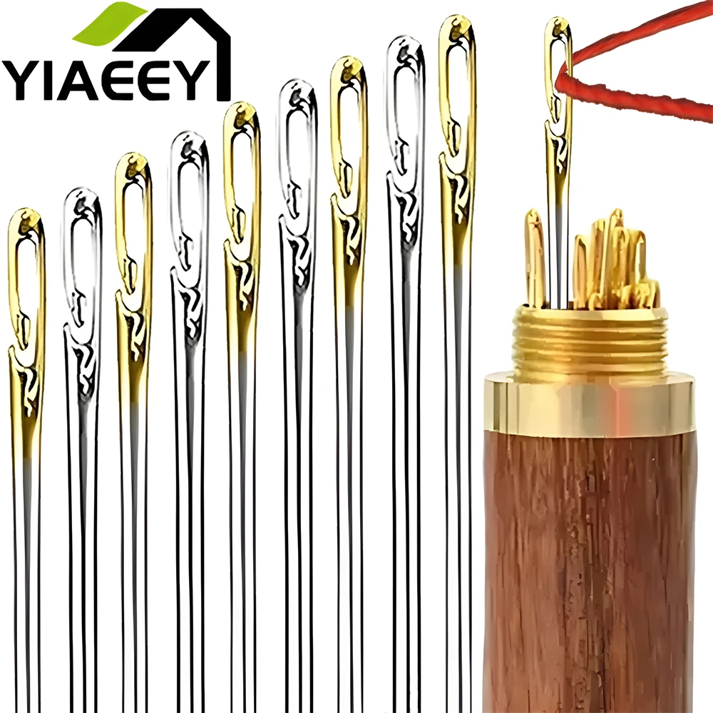 12/24Pcs Blind Nähen Nadeln Edelstahl Ältere Große Loch Selbst Threading Nadeln DIY Jewerly Perlen Haushalt Nähen werkzeuge