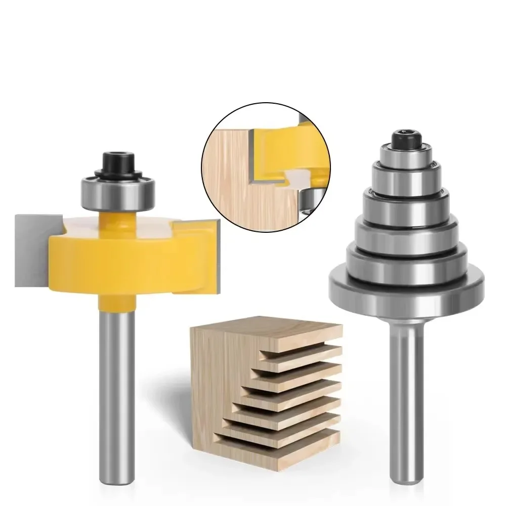 2PC/Set Rabbet Router Bit with 6 Bearings Set Adjustable Tenon Cutter Cemented Carbide Woodworking Bits Milling Cutter Carving