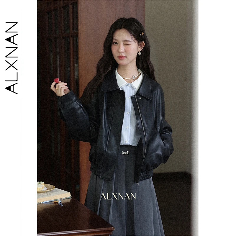 ALXNAN Blue Striped Long Sleeve Shirt Lace Trimmed Lapel Flared Cuffs Cotton Office Lady Blouses 2025 Fall Female Tops L57113