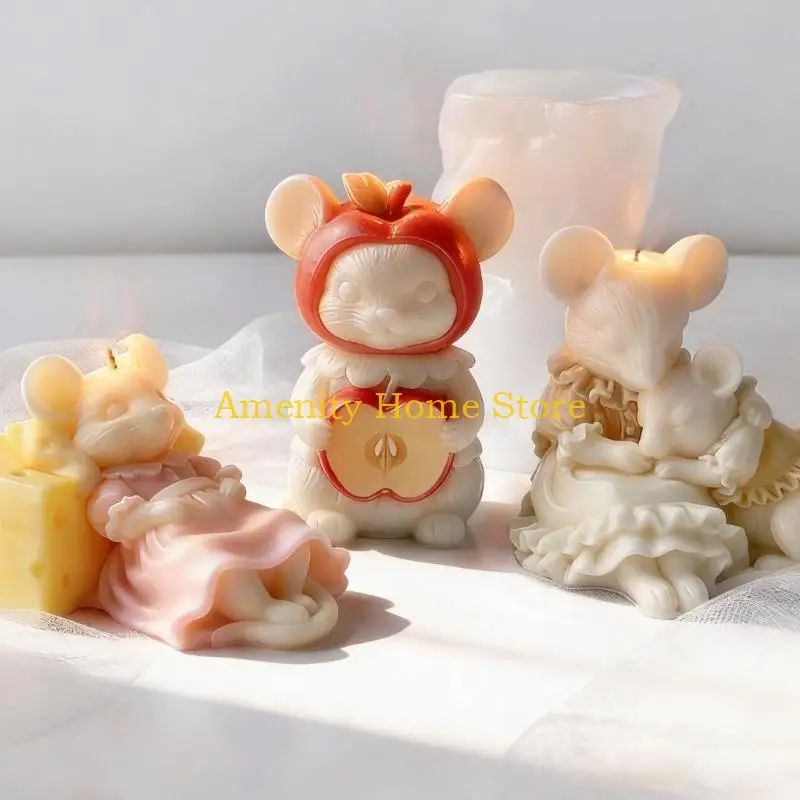 F26C 3Pcs Little Creature flexible designs For Candle Making Featuring Cheese Detail