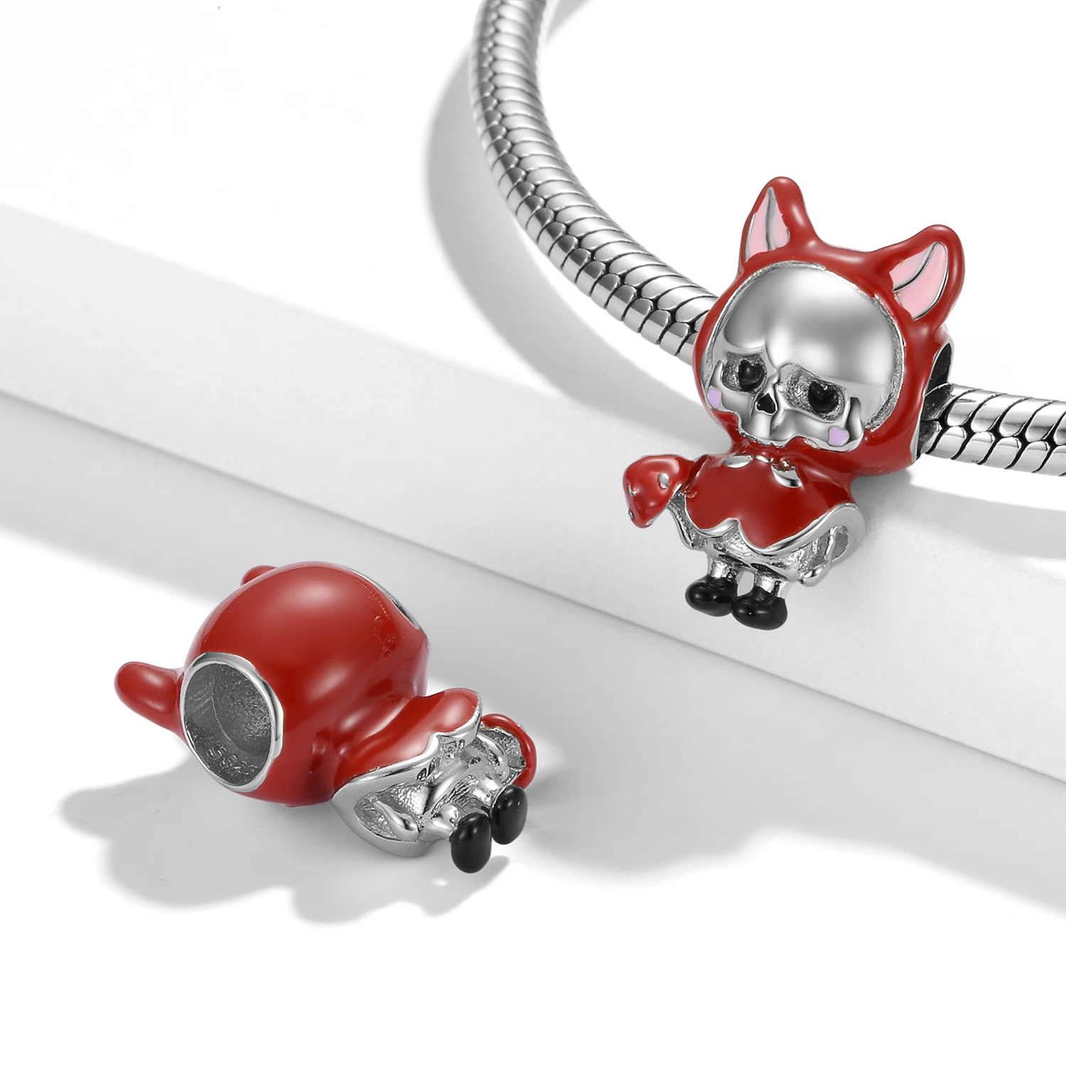 Halloween Red Clothed Children's Mushrooms 925 Sterling Silver Bead Charms for Diy Bracelet Beads Pendant Birthday Jewelry Gifts