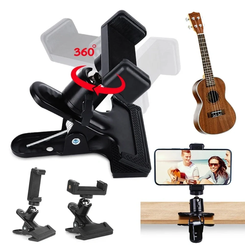 New Guitar Head Phone Holder, Adjustable Live Stream Stand with Tripod Base & Desktop Clip, Compatible with iPhone 11/X/Pro/Max