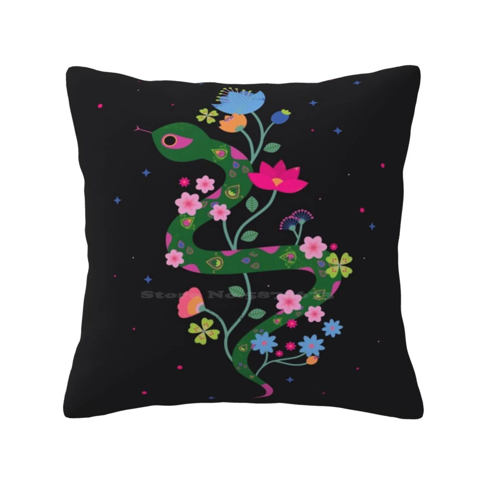 The Serpent Bedroom Office Hug Pillowcase Snake Serpent Macbeth Shakespeare Floral Folk Bright Colourful Nature Wildlife Plants