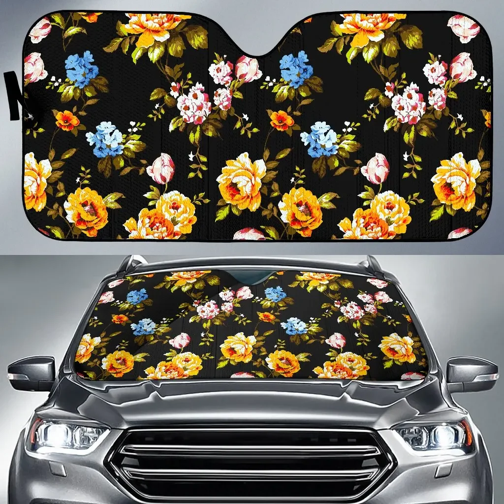 Pare-soleil de voiture à imprimé floral vintage, motif de fleurs