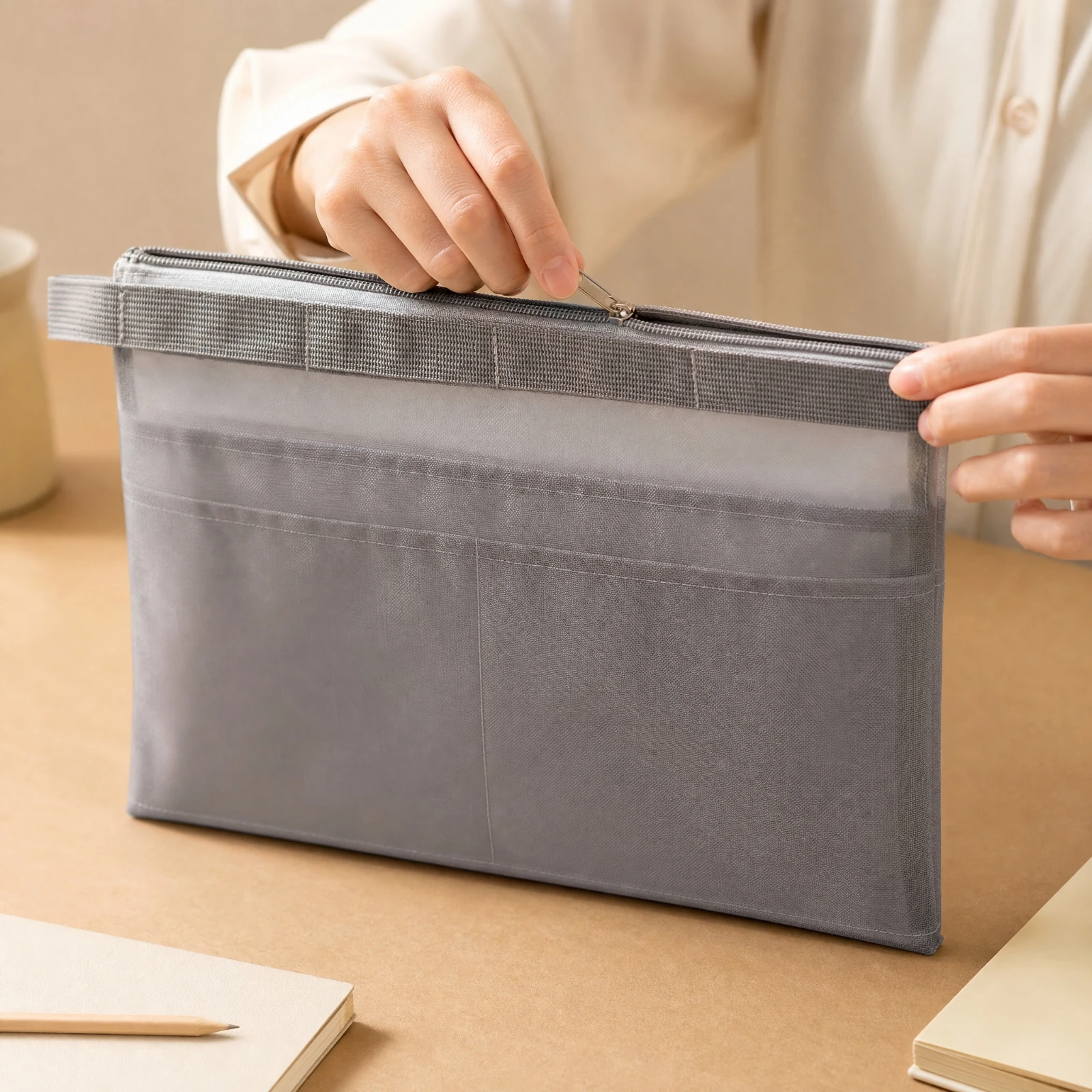 Zippered Mesh Document Pouch with Multiple Compartments Long-Lasting A4 Zipper Pouch Mesh Zipper Bag Translucent Lightweight