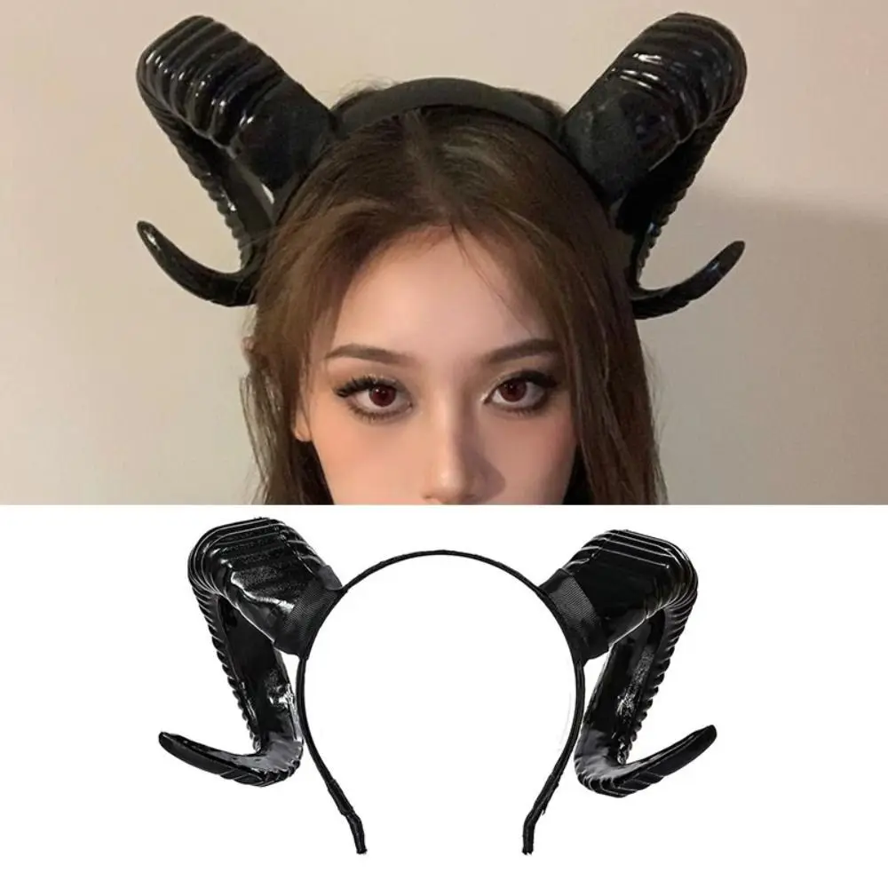 Artificial Black Demon Horn Headwear Gothic Realistic Halloween Devil Headband Unisex Reusable Goat Horn Hair Hoop Photo