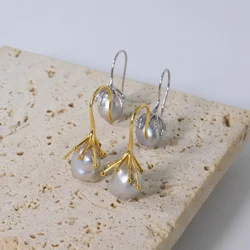 GLSEEVO 925 Sterling Silver Natural Fresh Water Gray Pearl Earrings For Women Girl Engagement Ear Pin Korean Jewelry GE0335D