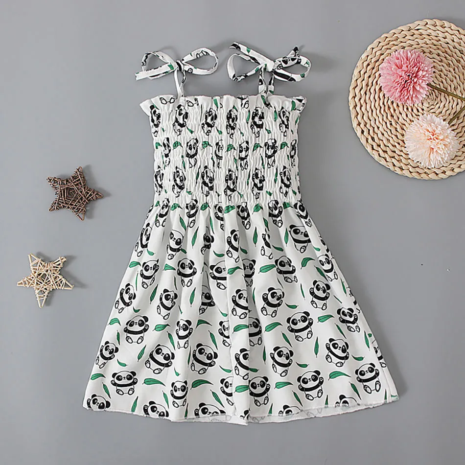 Girls Summertime Fashion Patriotic Strap Casual Dresses Printed Adorable Dinosaurs and Panda Butterfly Multiple Styles for Kids