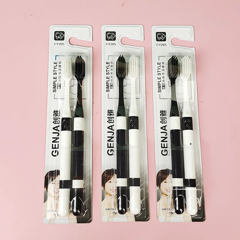 Black White Toothbrush Set For Couples Soft Haired Adults Household Use Travel Oral Care Brush Individual Packing Easy To Carry