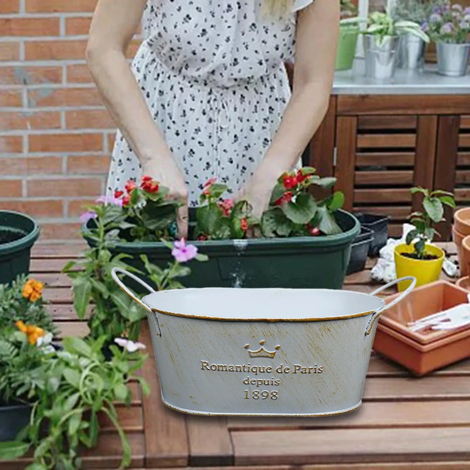 Iron Planter Retro Gift Flower Bucket Garden Decoration Plant Pot Flower Planter for Indoor Balcony Home Outdoor Courtyard