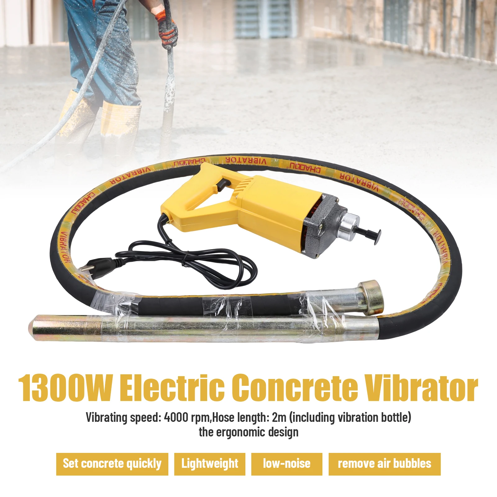 Vibratore per calcestruzzo elettrico tenuto in mano da 1300W che vibra l\'albero del tubo flessibile da 2m 35mm