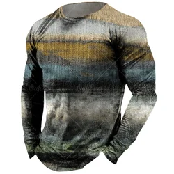 Vintage Men's Long Sleeve T-shirt Tops Plaid Print Autumn Oversized Sweatshirt Male O-neck Casual Daily Streetwear Men Clothing