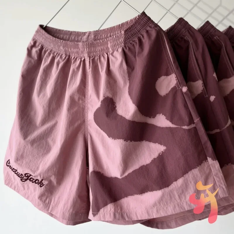 25ss Summer Pink Nylon Quick Drying Cactus Jack Shorts Embroidered Logo Elastic Waist Casual Sports Shorts Men Women