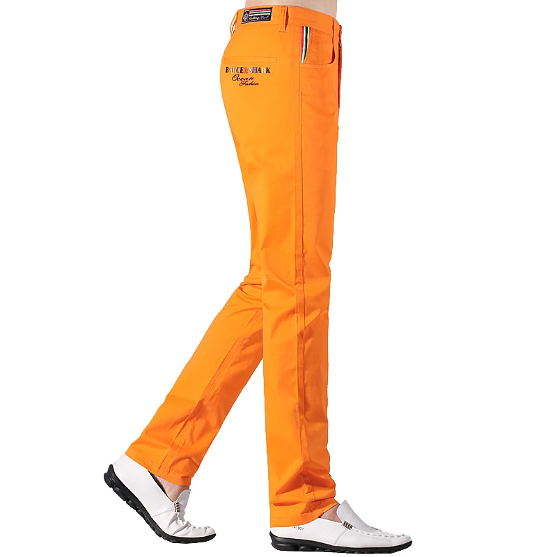 New Spring Summer Men's Orange pants Full Casual Fashion Straight Stretch Embroidery Man Trousers Business Pants Big Size 28-38