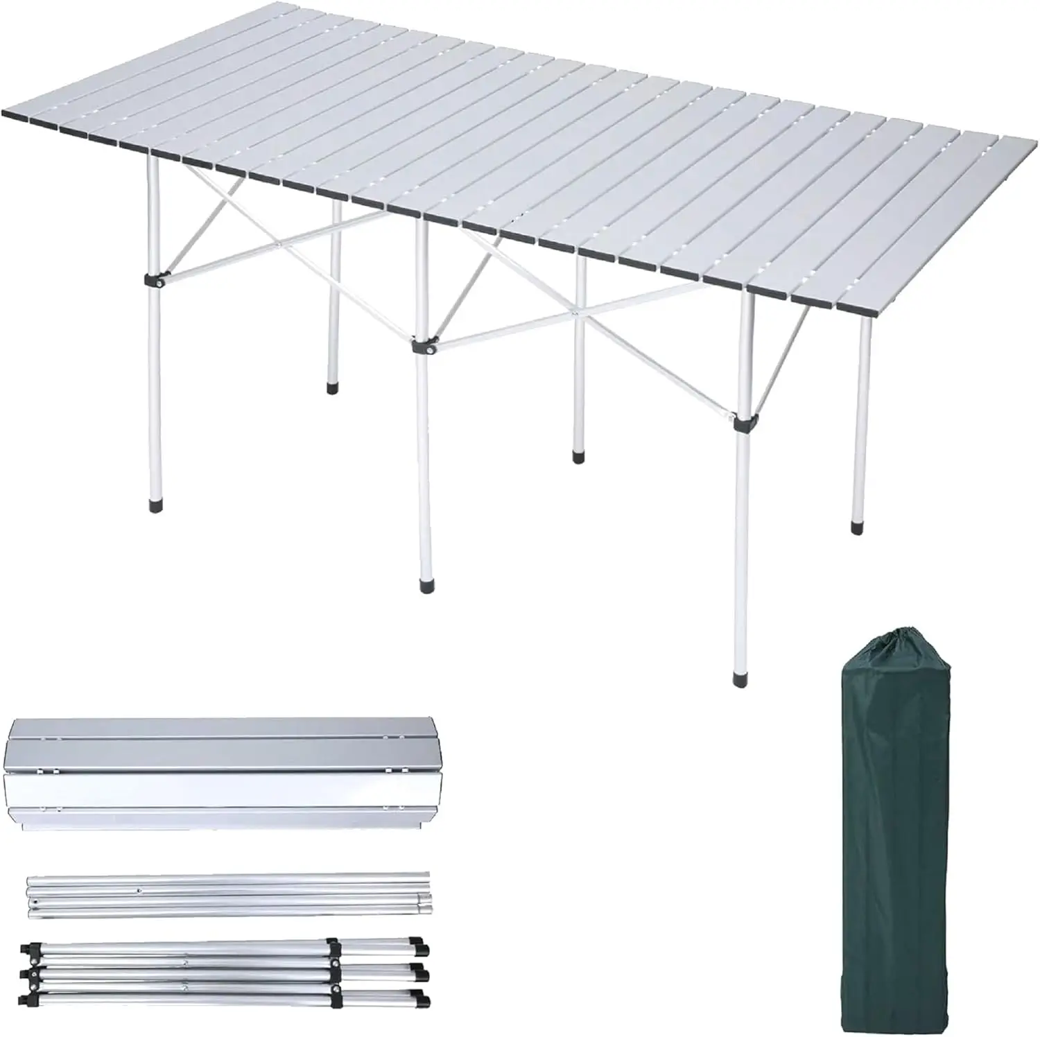 Camping Picnic Table 55 Inches Portable Roll Up Lightweight Compact Aluminum Outdoor Table with Carry Bag for Party,Beach, BBQ,