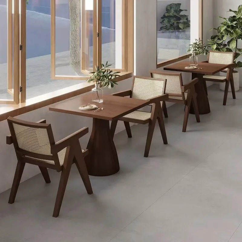 Solid Wood Square Table and Chair Set for 2 People High End Restaurant Coffee Shop Hotel Commercial Bookstore Tea House
