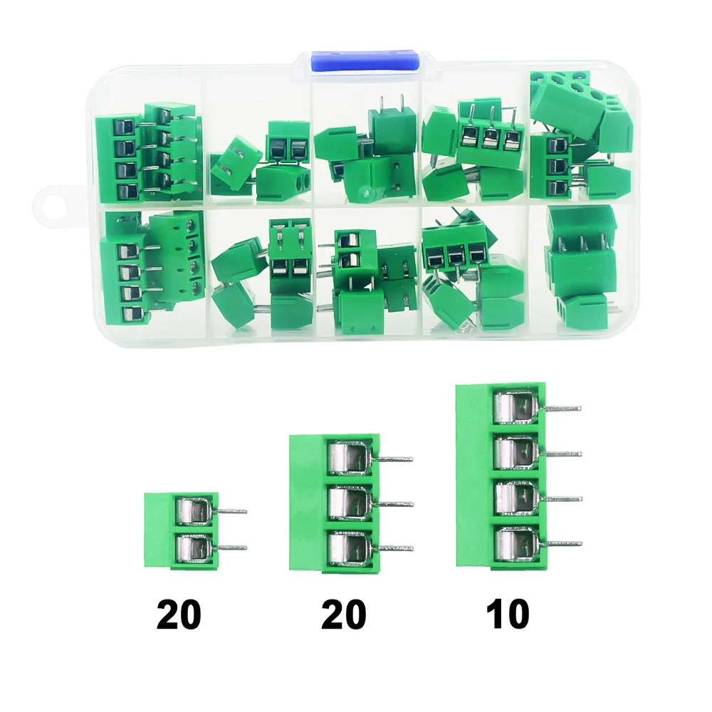 50 Pcs/BOX Pitch 5.0mm Straight Pin 2P 3P Screw PCB Terminal Block Connector 10A 300V 24-18AWG