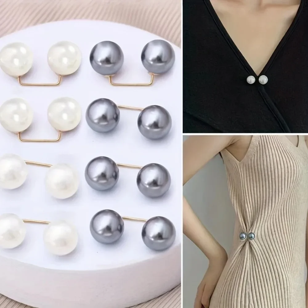 2Pcs Pearl Jean Clips, Women Pants Tightener Length Adjuster, Ankle Buckle Anti‑Exposure Safety Pin Fashion Clothes Decor