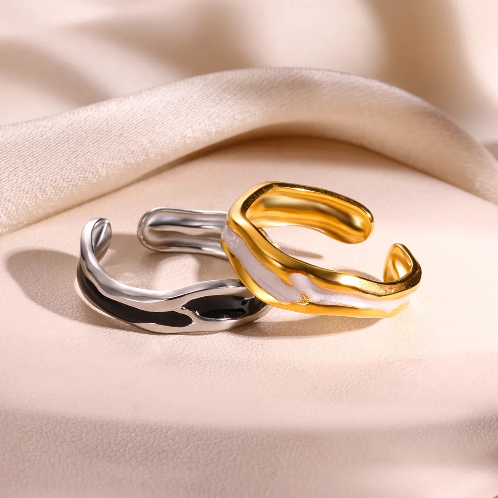 Stainless Steel Double Oil Drip Rings for Women Gold Color Luxury Irregular Adjustable Finger Ring Gift Wholesalers