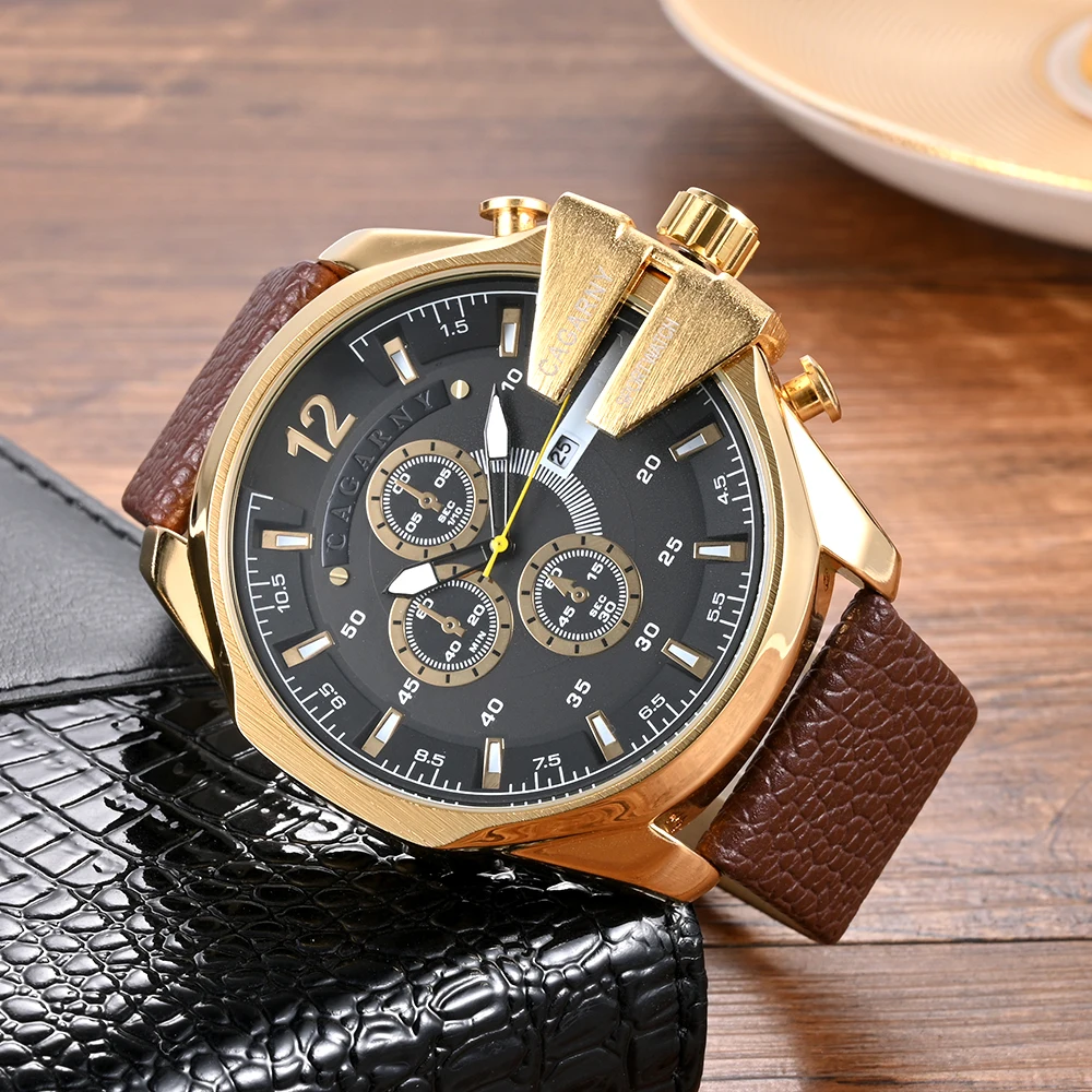 CAGARNY Original Brand Big dial 6839 Fashion Casual Watches for Men Waterproof Date Leather Man\'s Quartz Watch Relogio Masculino