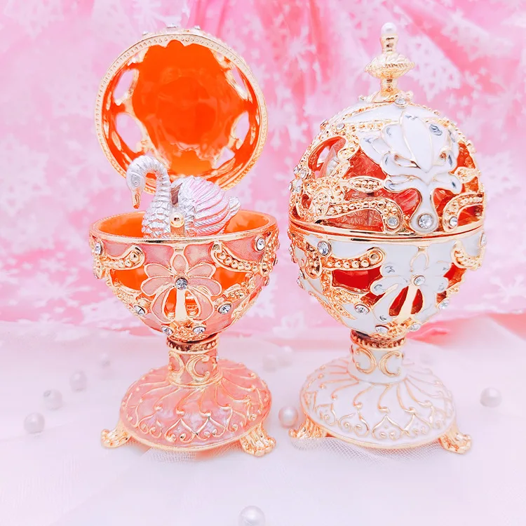 Faberge Egg Style Hand Painted Decorative Trinket Box with Hinged, Classic Ornaments Home Decor, Unique Easter Day Gift