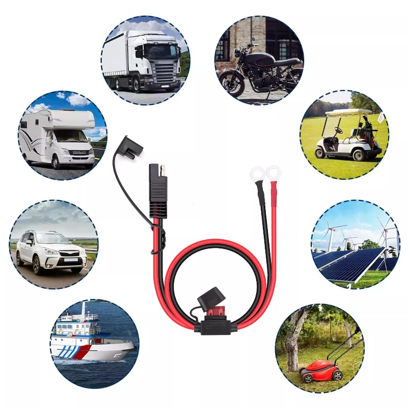 12V Quick Release SAE Cable With Fuse Terminal Double O Connector Battery Charger Extension Adapter Wire 12AWG Terminal Fo Truck