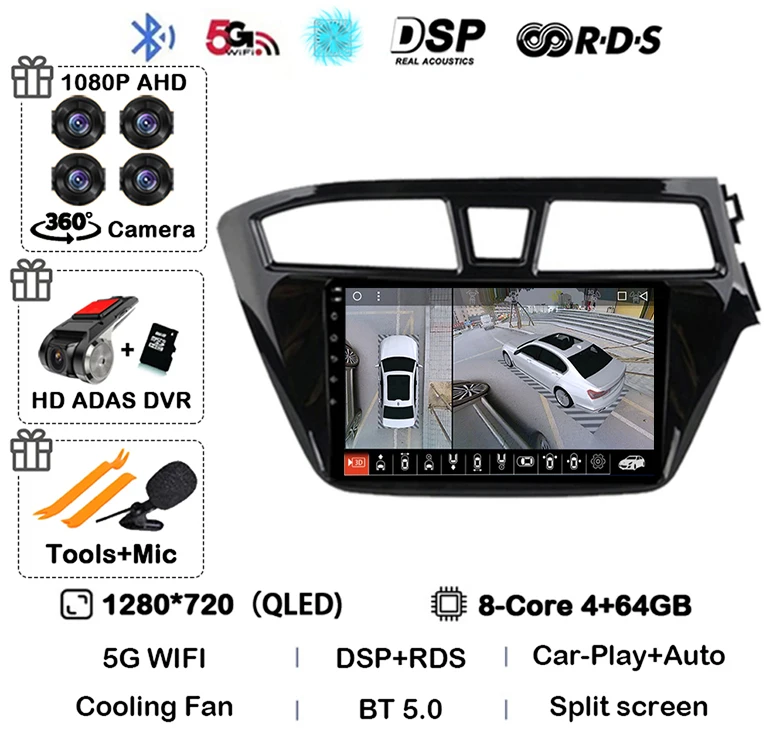 Android 16 Carplay Auto WIFI+4G For Hyundai I20 RHD 2015 2016 2017 2018 Car Radio Multimedia Player Stereo Head Unit 2din Audio image 3