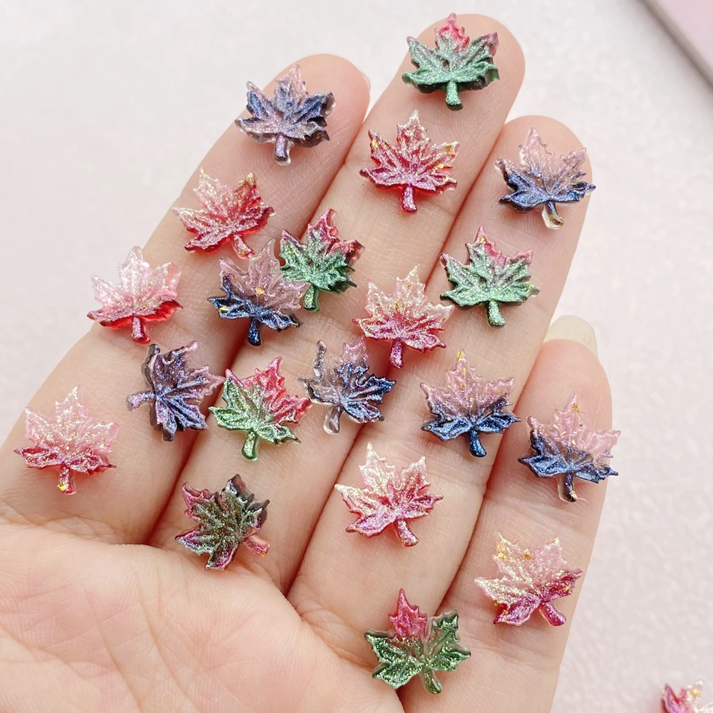 50Pcs Cute Mini Colorful Maple Leaves Nail Art Resin Designer Charms DIY Craft For Nail 3D Decorations Jewelry