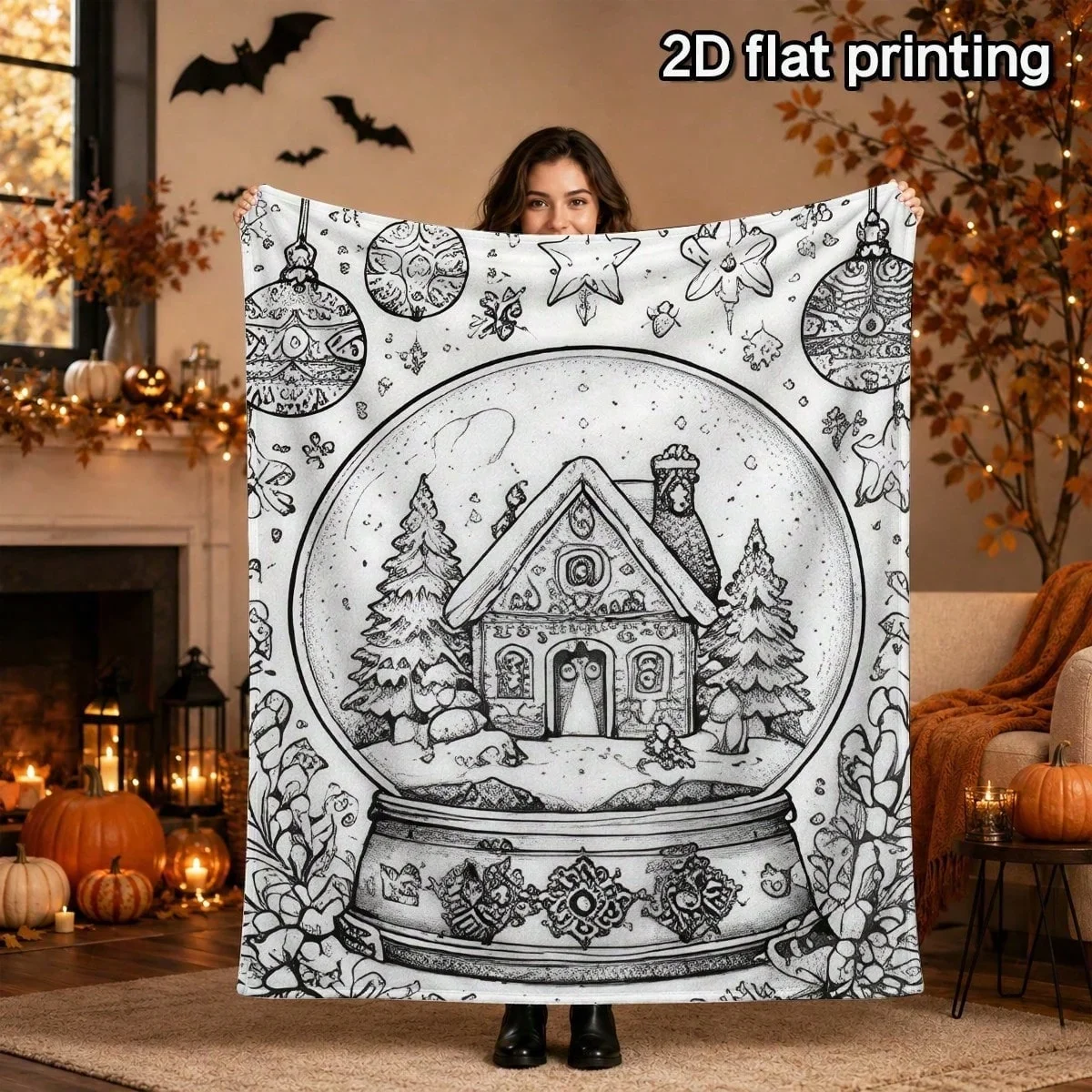 Illustration Throw Blanket Winter Wonderland Scene for Bed Sofa Cozy Warm Plush Fleece Soft Touch Home Decor Vintage Style Gift