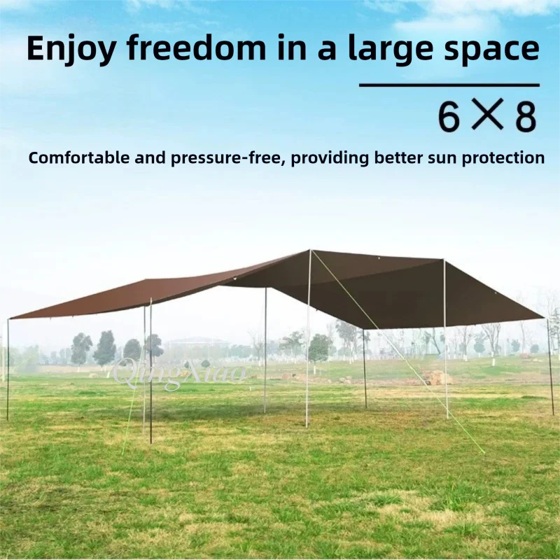 6x8m Large Waterproof Sun Shade Tarp UV Block Camping Canopy  Black Coating Outdoor Awning for Backyard Beach Picnic Portable