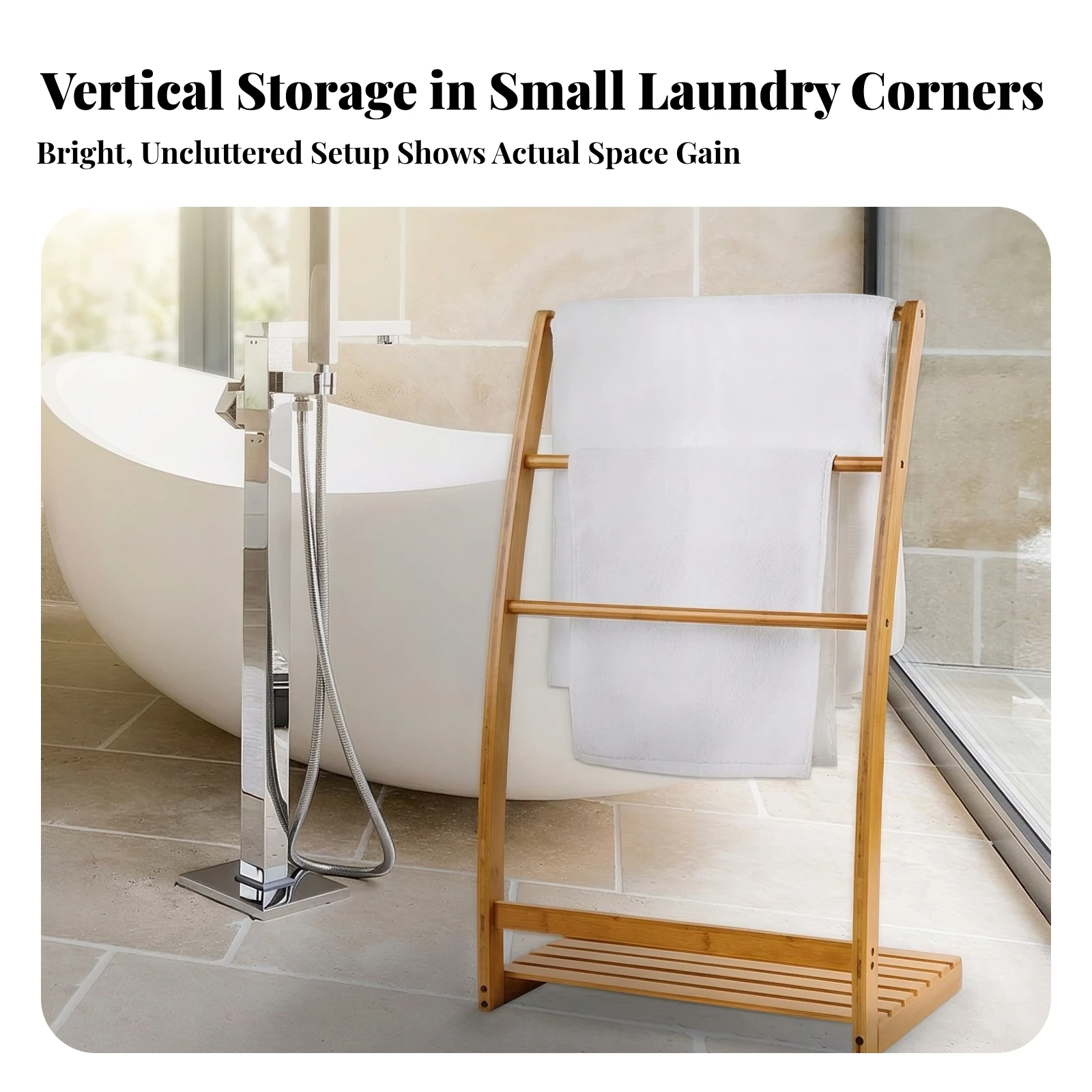 Bamboo Towel Rack Compact Freestanding Towel Rack Furniture Sturdy Space-Saving for Bathroom