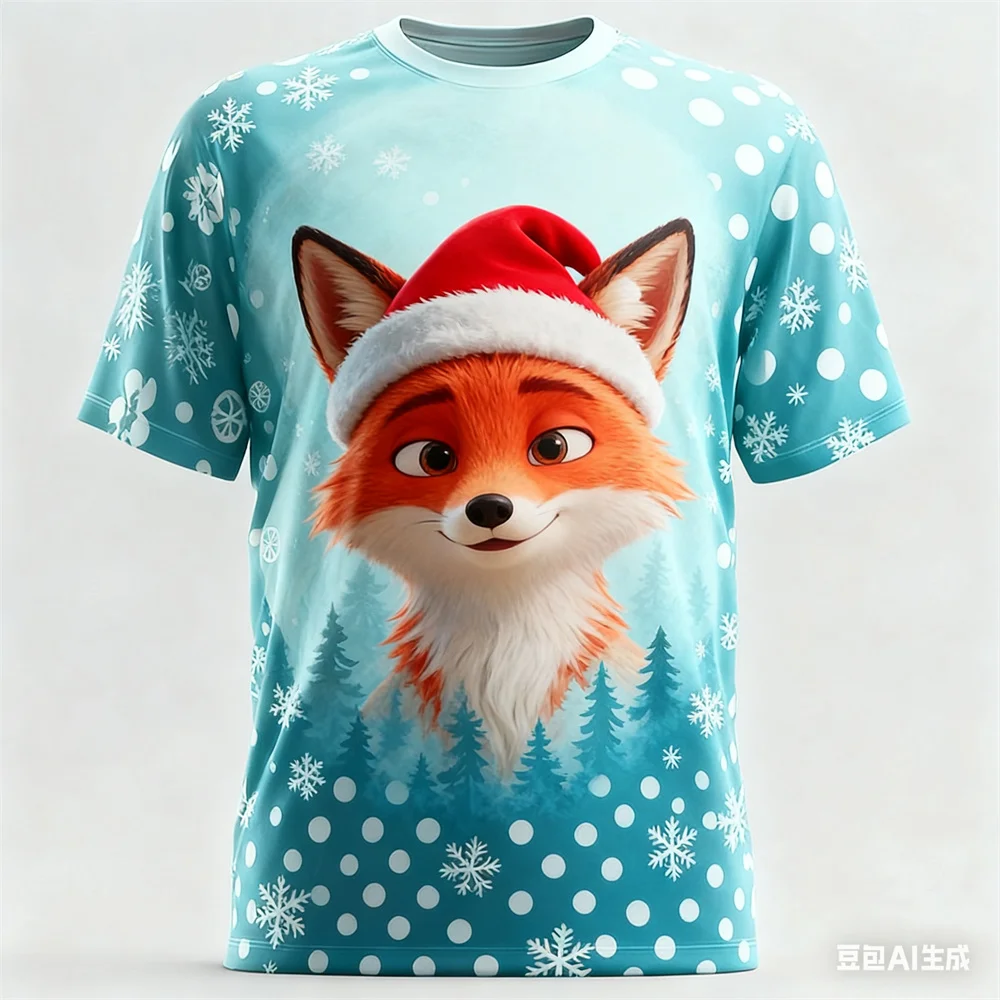 عيد الميلاد تي شيرت رجالي الحيوان ثلاثية الأبعاد نمط مطبوعة الرجال والنساء الجولة الرقبة تي شيرت سريعة الجافة تي شيرت للرجل ملابس للجنسين